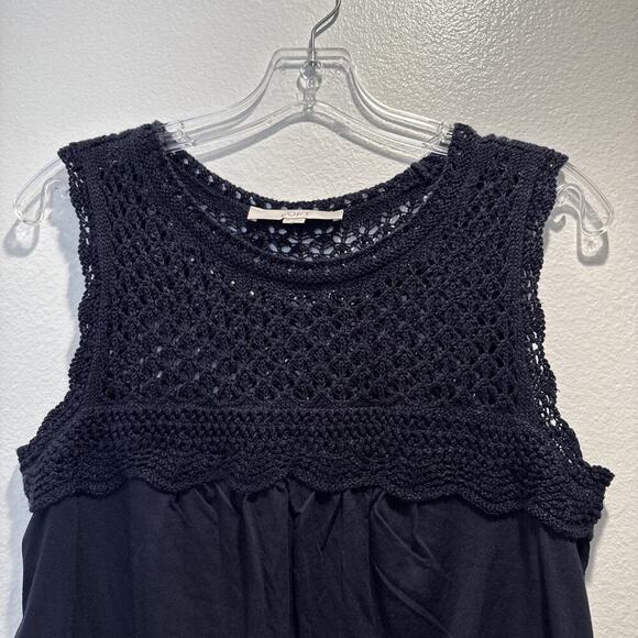 Ann Taylor Loft Size XS Navy Blue Crochet Top Sleeveless Coastal Linen Blend - Picture 2 of 7
